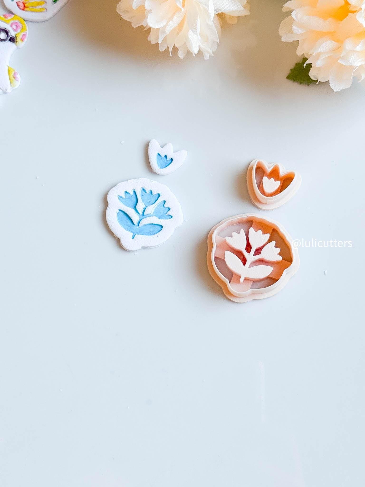 Bloom Imprint Clay Earring Cutter Set 2-Piece Floral Design with Topper + Scalloped Base