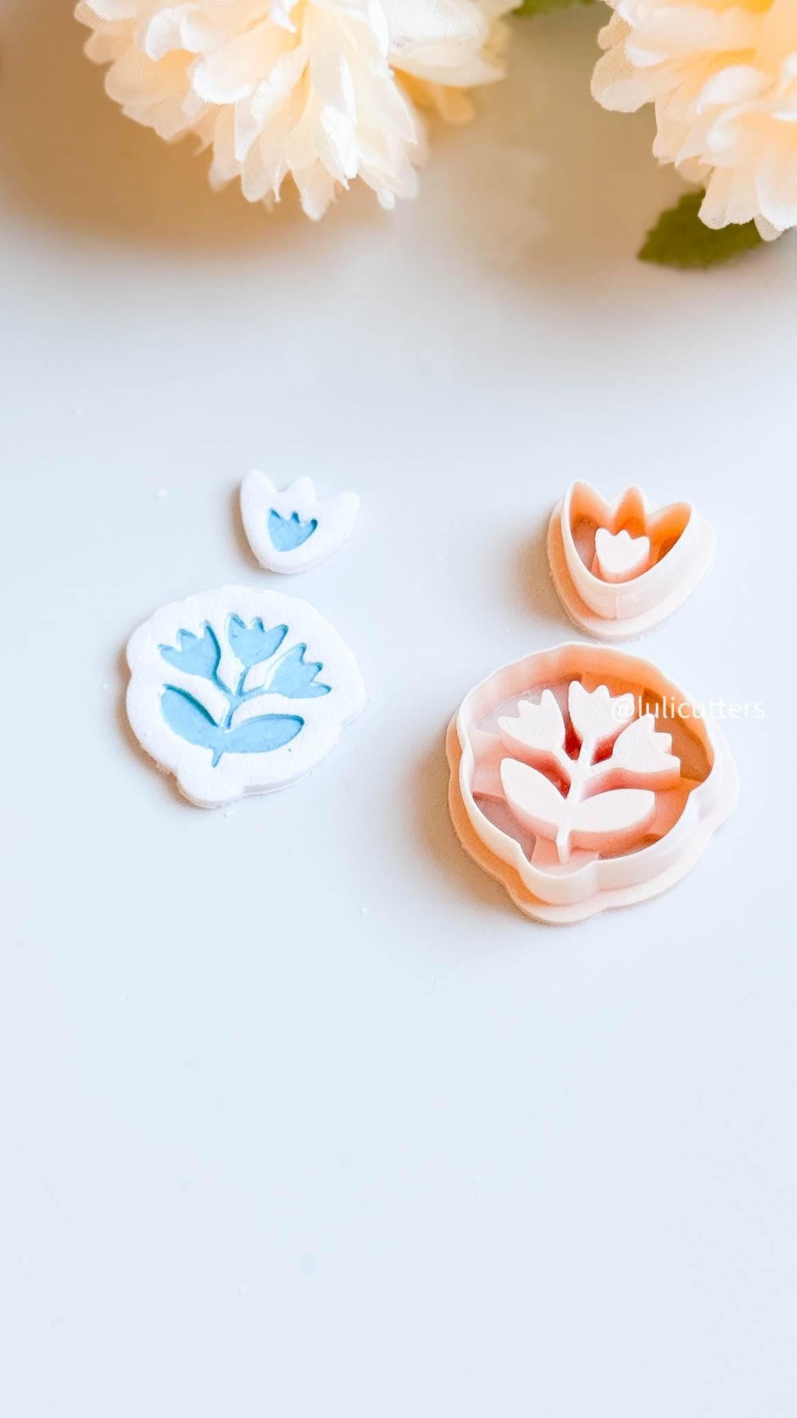 Bloom Imprint Clay Earring Cutter Set 2-Piece Floral Design with Topper + Scalloped Base