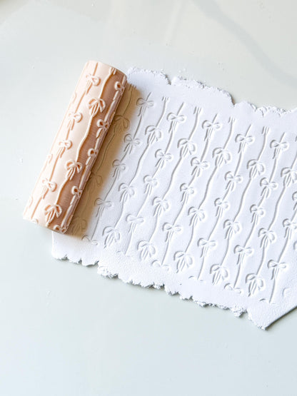 Bows on Ribbon Stripes Texture Roller Embossing Tool for Polymer Clay Crafts