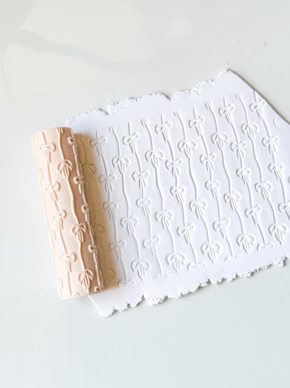 Bows on Ribbon Stripes Texture Roller Embossing Tool for Polymer Clay Crafts