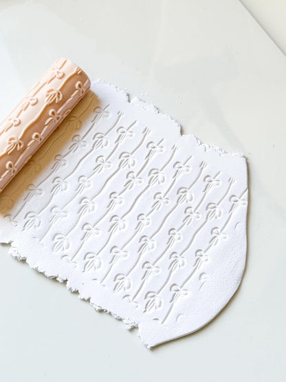Bows on Ribbon Stripes Texture Roller Embossing Tool for Polymer Clay Crafts