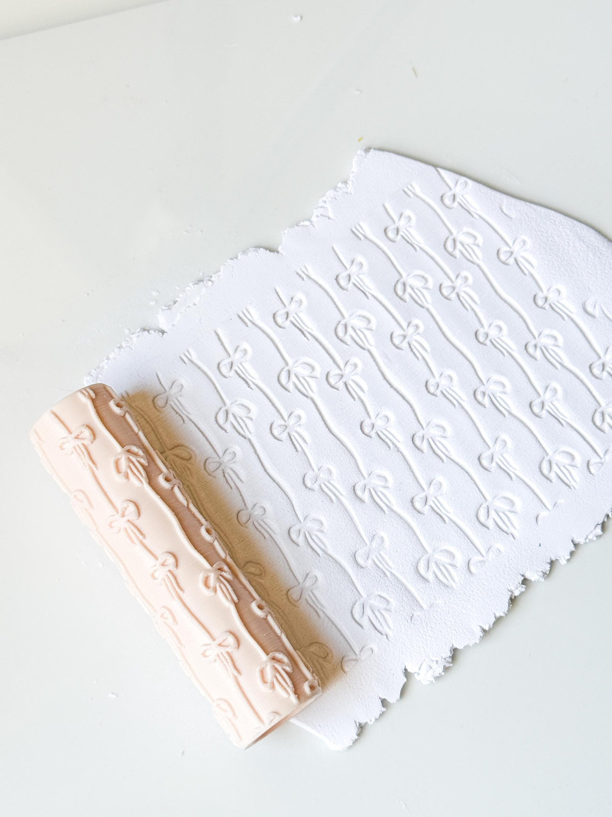 Bows on Ribbon Stripes Texture Roller Embossing Tool for Polymer Clay Crafts