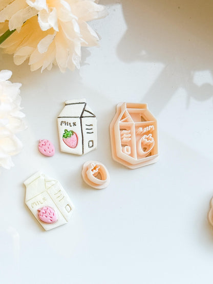 Strawberry Milk Carton Polymer Clay Cutter: Kawaii Earring Tool