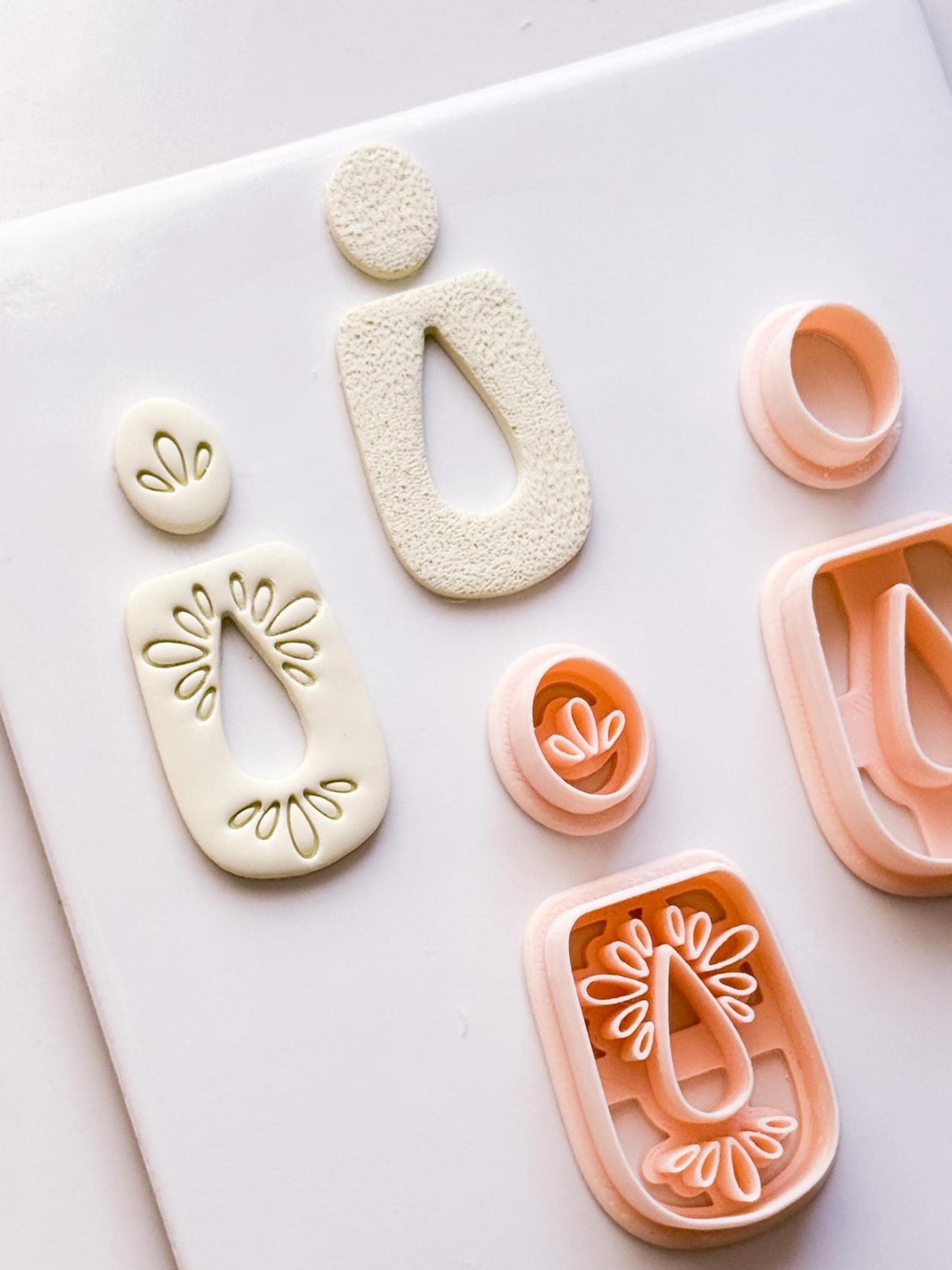 Teardrop Frame Clay Earring Cutters: Plain & Floral Polymer Clay Set