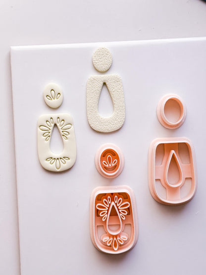 Teardrop Frame Clay Earring Cutters: Plain & Floral Polymer Clay Set
