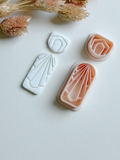 Art Deco Clay Cutter Set: Geometric Jewelry Molds - 34mm Base, 14mm Topper