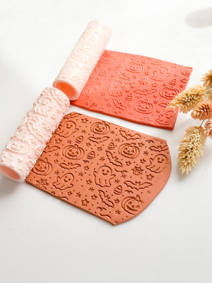 Halloween Clay Texture Roller: Ghost, Pumpkin & Bat Pattern - Polymer Clay Jewelry