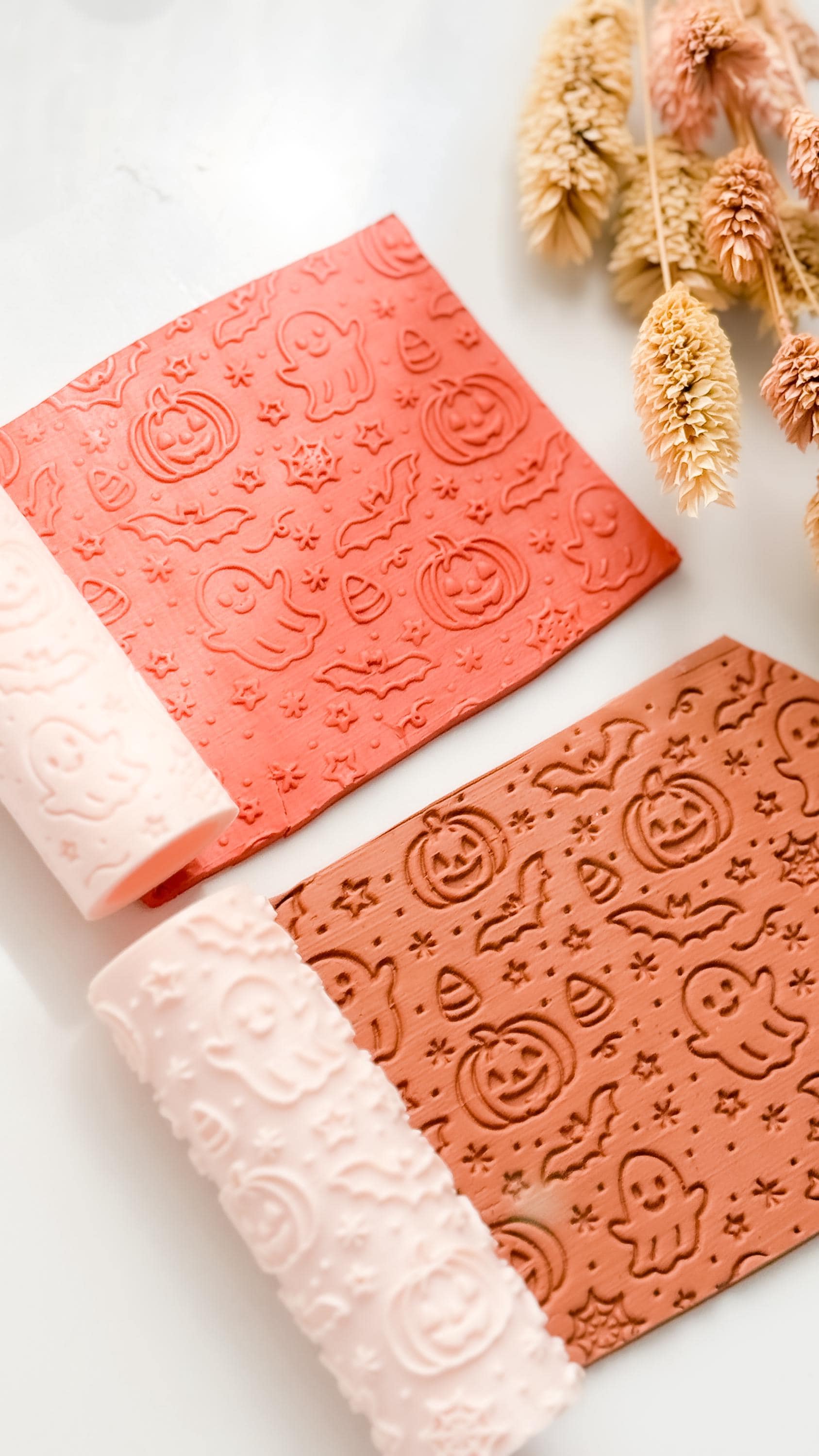Halloween Clay Texture Roller: Ghost, Pumpkin & Bat Pattern - Polymer Clay Jewelry