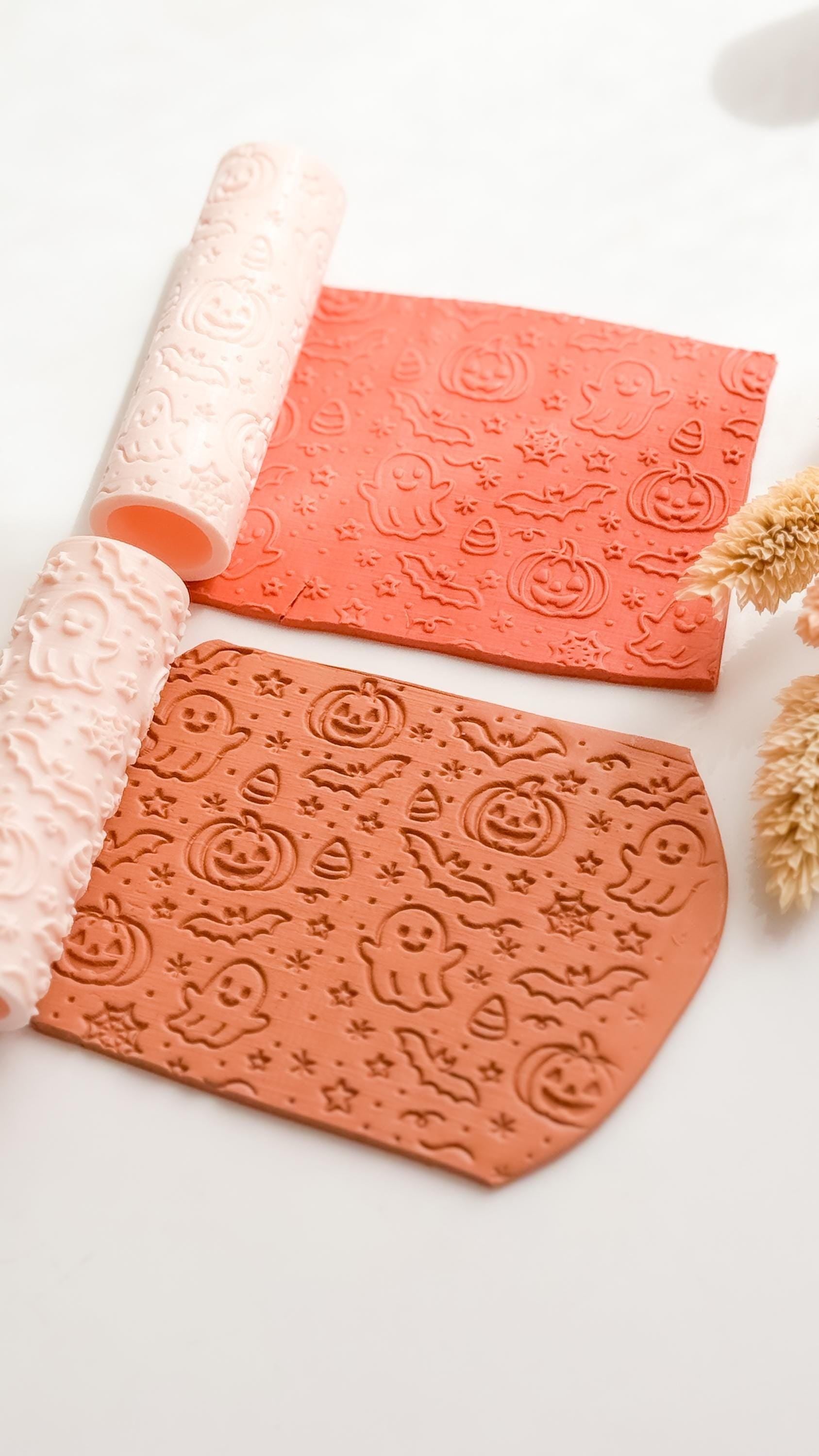 Halloween Clay Texture Roller: Ghost, Pumpkin & Bat Pattern - Polymer Clay Jewelry