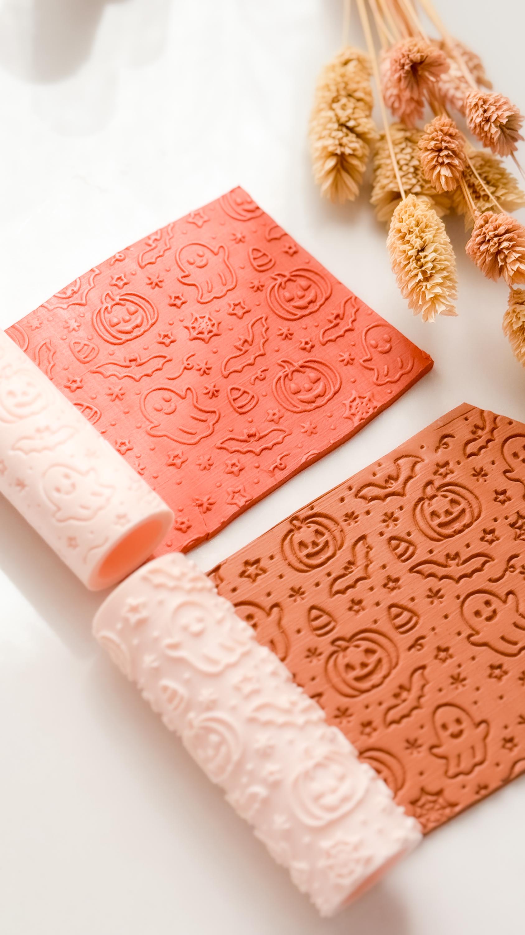 Halloween Clay Texture Roller: Ghost, Pumpkin & Bat Pattern - Polymer Clay Jewelry