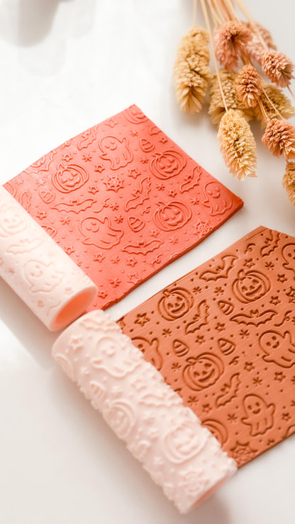 Halloween Clay Texture Roller: Ghost, Pumpkin & Bat Pattern - Polymer Clay Jewelry
