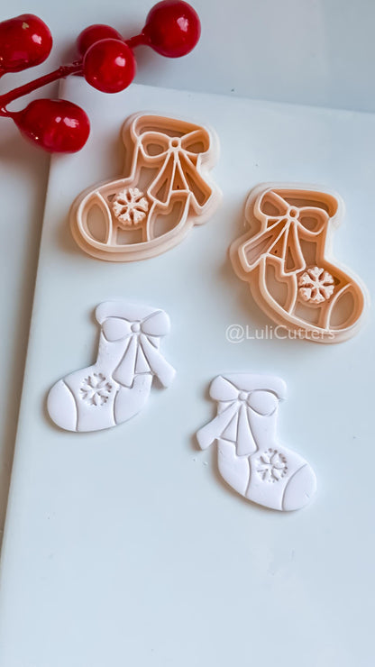 Christmas Stocking Clay Earring Cutter – Bow and Snowflake Holiday Polymer Clay Shape