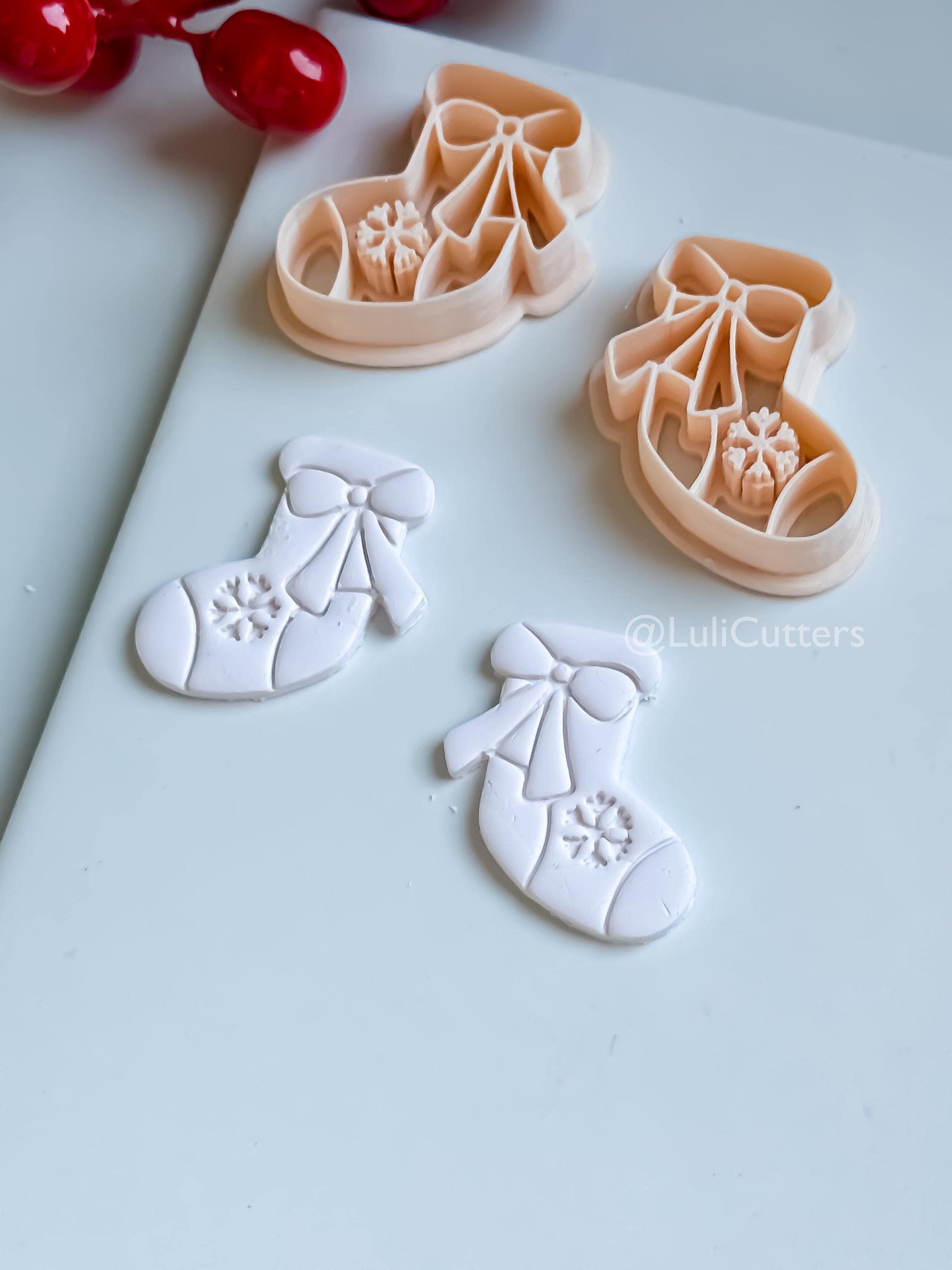 Christmas Stocking Clay Earring Cutter – Bow and Snowflake Holiday Polymer Clay Shape