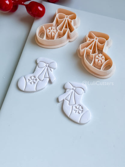 Christmas Stocking Clay Earring Cutter – Bow and Snowflake Holiday Polymer Clay Shape
