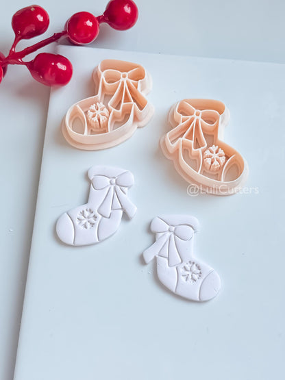 Christmas Stocking Clay Earring Cutter – Bow and Snowflake Holiday Polymer Clay Shape