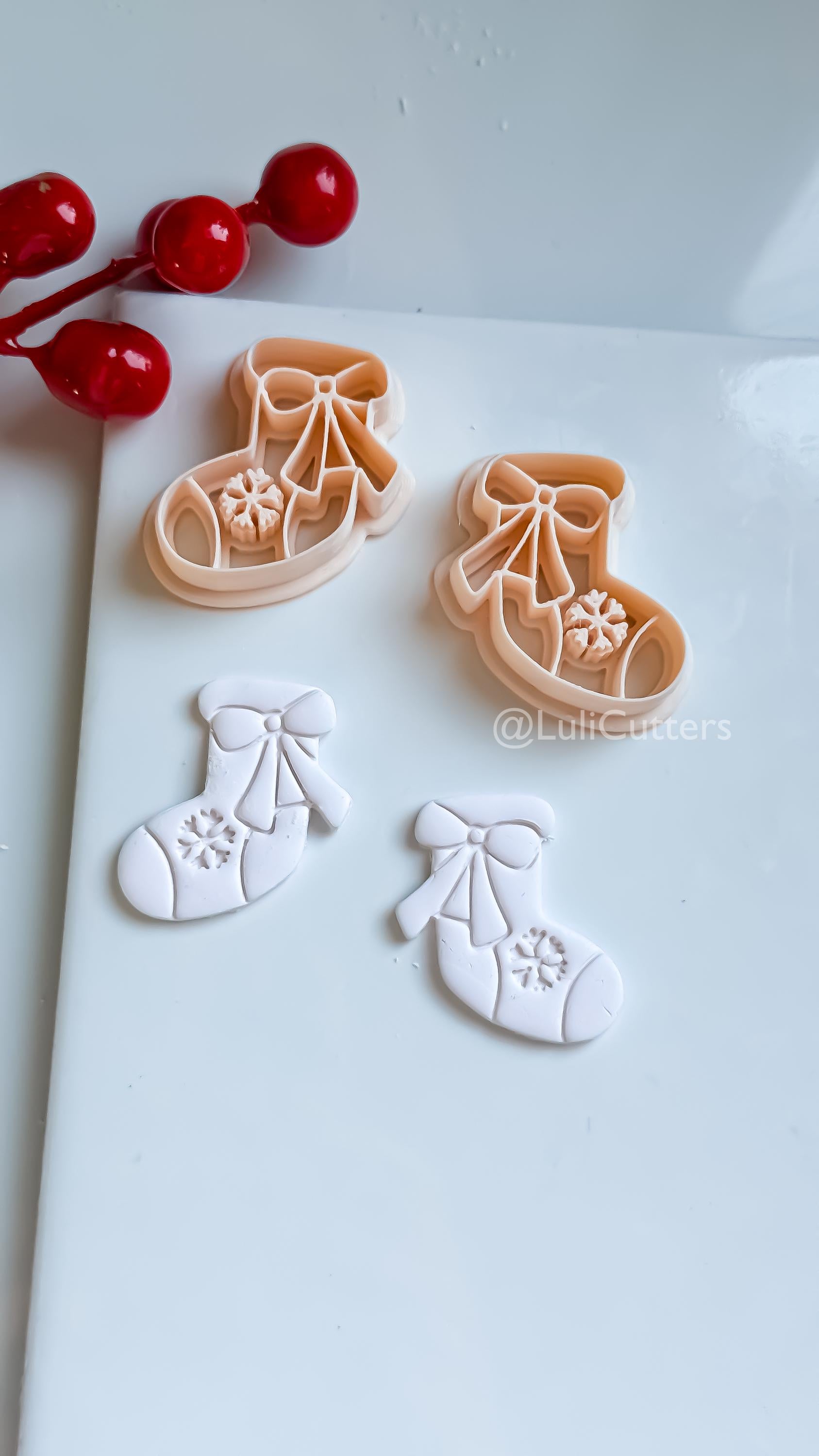 Christmas Stocking Clay Earring Cutter – Bow and Snowflake Holiday Polymer Clay Shape