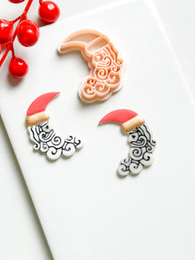 Santa Crescent Moon Clay Cutter – Christmas Polymer Clay Tool with Swirly Beard Design