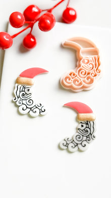 Santa Crescent Moon Clay Cutter – Christmas Polymer Clay Tool with Swirly Beard Design