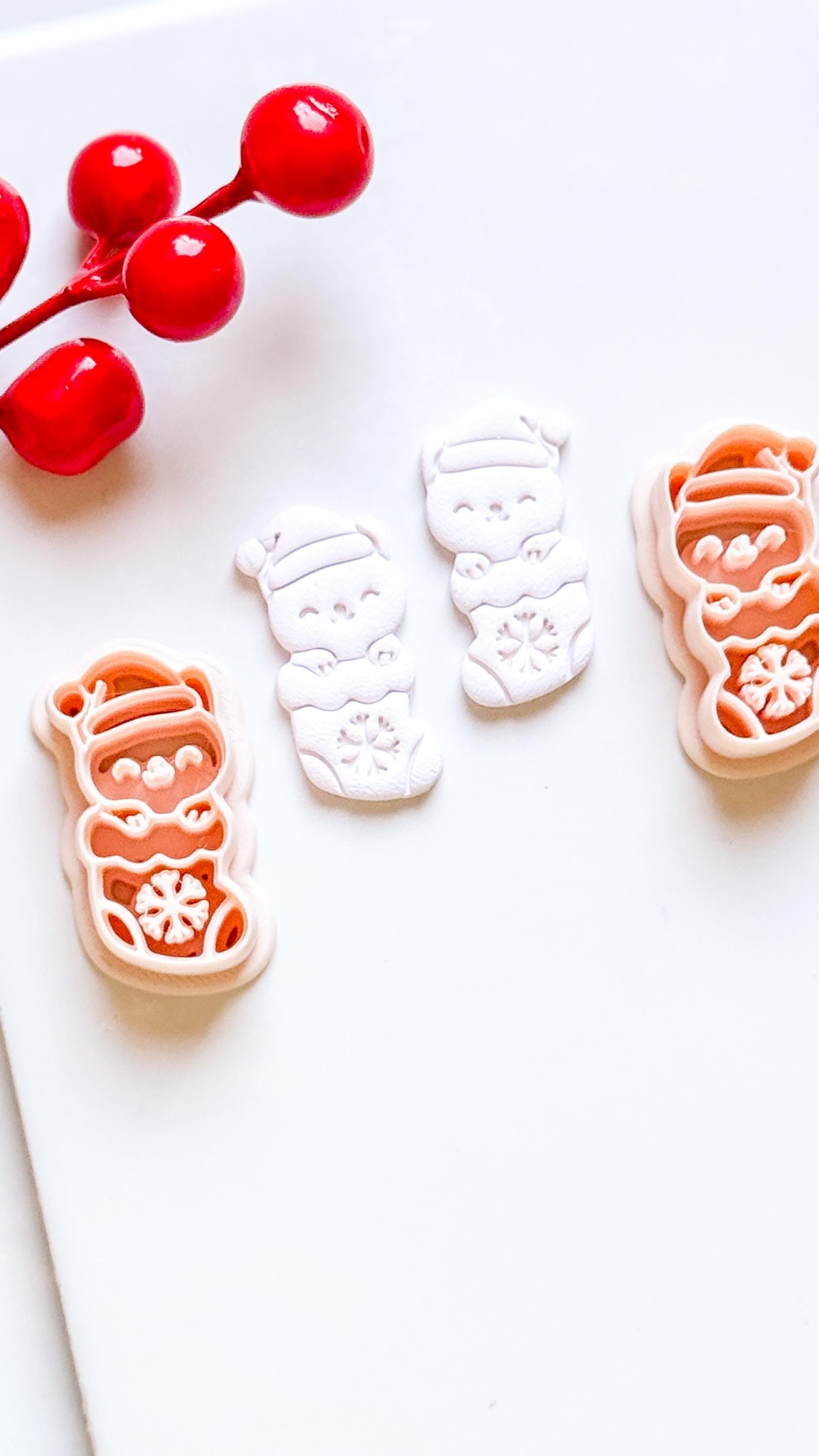 Christmas Cat in Stocking Clay Cutter – Holiday Polymer Clay Earring or Charm Shape