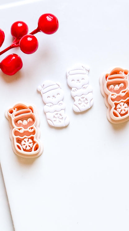 Christmas Cat in Stocking Clay Cutter – Holiday Polymer Clay Earring or Charm Shape