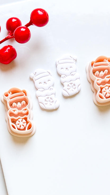 Christmas Cat in Stocking Clay Cutter – Holiday Polymer Clay Earring or Charm Shape