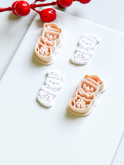 Christmas Cat in Stocking Clay Cutter – Holiday Polymer Clay Earring or Charm Shape