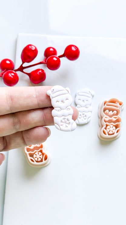 Christmas Cat in Stocking Clay Cutter – Holiday Polymer Clay Earring or Charm Shape