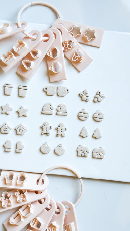 Christmas Mini Clay Cutter Set – Holiday Polymer Clay Stud Shapes: Mug, Star, Tree, Gingerbread