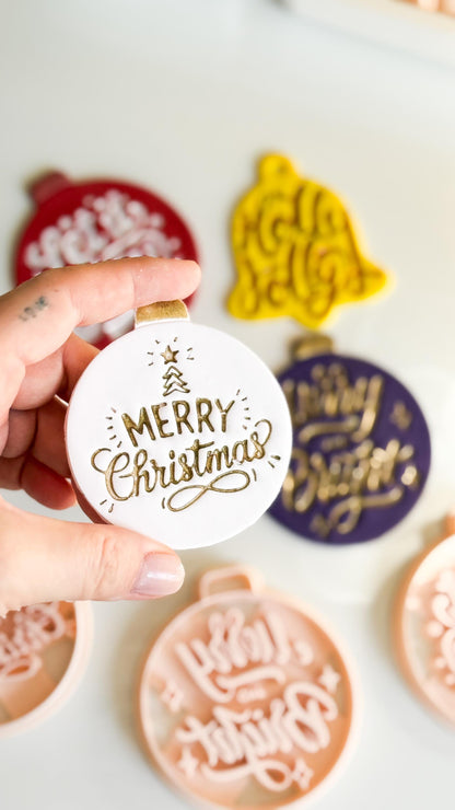 Christmas Ornament & Bell Polymer Clay Cutter Set – Engraved Holiday Phrases