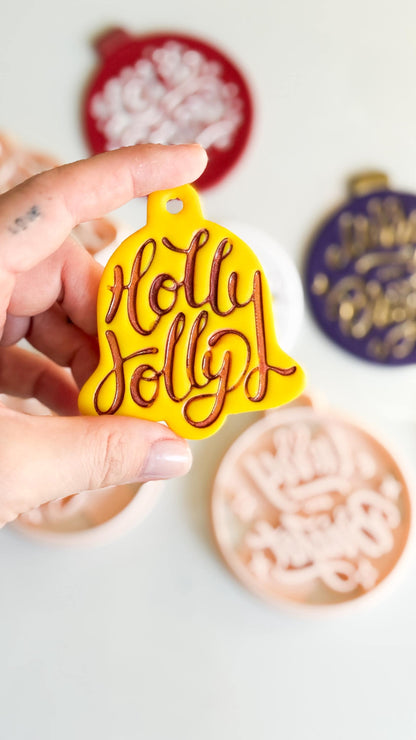 Christmas Ornament & Bell Polymer Clay Cutter Set – Engraved Holiday Phrases
