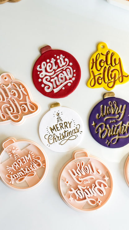 Christmas Ornament & Bell Polymer Clay Cutter Set – Engraved Holiday Phrases