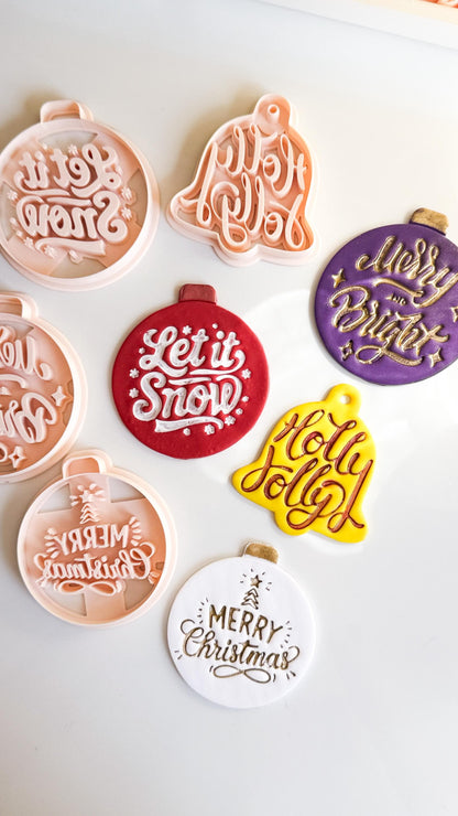Christmas Ornament & Bell Polymer Clay Cutter Set – Engraved Holiday Phrases