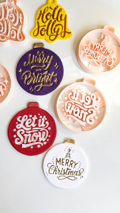 Christmas Ornament & Bell Polymer Clay Cutter Set – Engraved Holiday Phrases