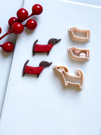 Dachshund with Sweater Clay Cutter – 3 pieces Sausage Dog Polymer Clay Earring and Charm Tool