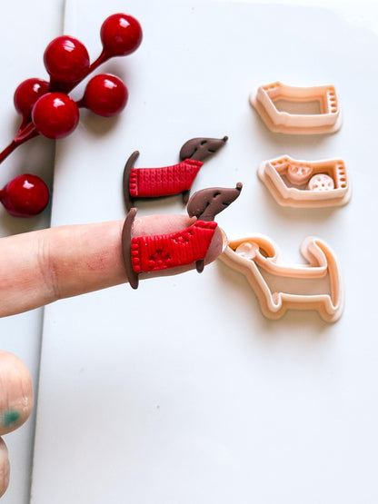 Dachshund with Sweater Clay Cutter – 3 pieces Sausage Dog Polymer Clay Earring and Charm Tool