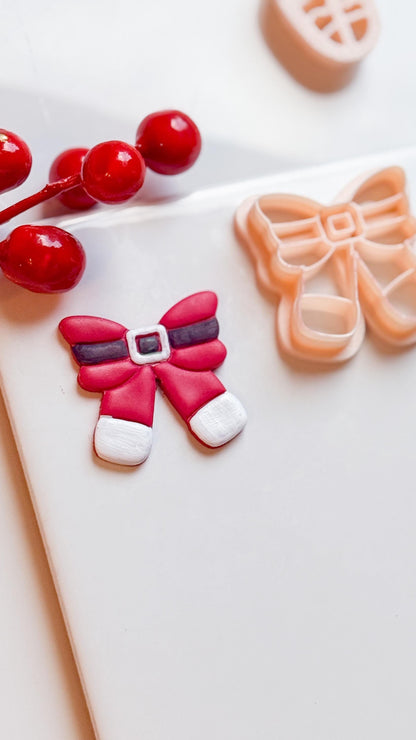 Santa Belt Bow Clay Cutter – Christmas Polymer Clay Tool for Festive Earrings & Charms
