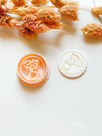 Oak & Acorn Polymer Clay Cutter: Embossed Fall Leaf Medallion, 30mm