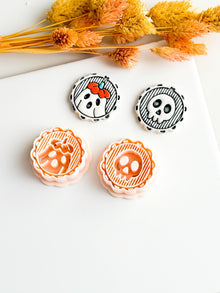 Skull & Floral Ghost Cameo Clay Cutter Set Cute Halloween Earring or Charm Cutter with Scalloped Frame