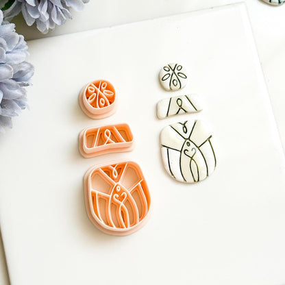 Victorian Swirl Clay Earring Cutter Set 3-Piece Ornamental Design with Circle Topper + Stacked Base