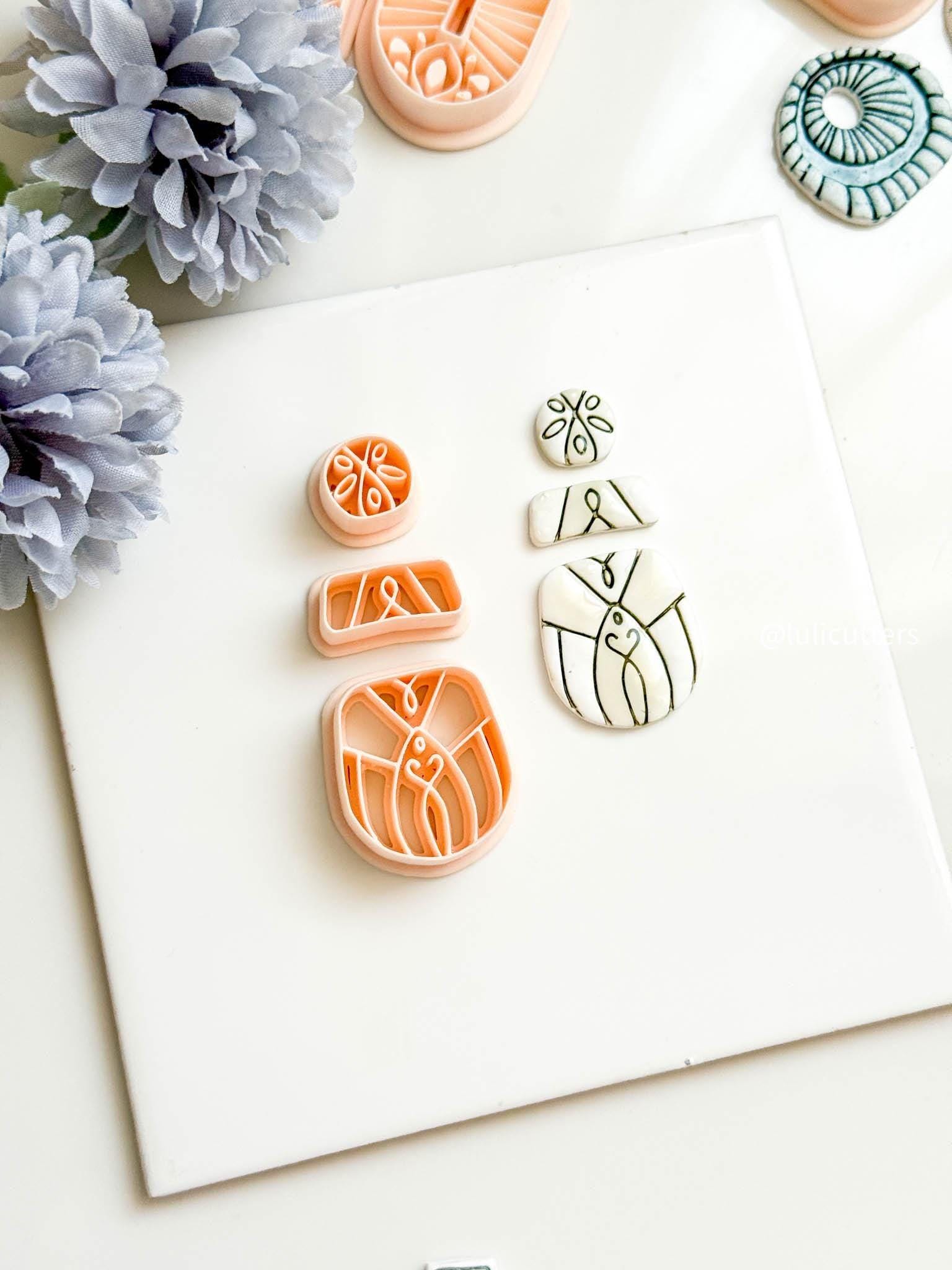 Victorian Swirl Clay Earring Cutter Set 3-Piece Ornamental Design with Circle Topper + Stacked Base