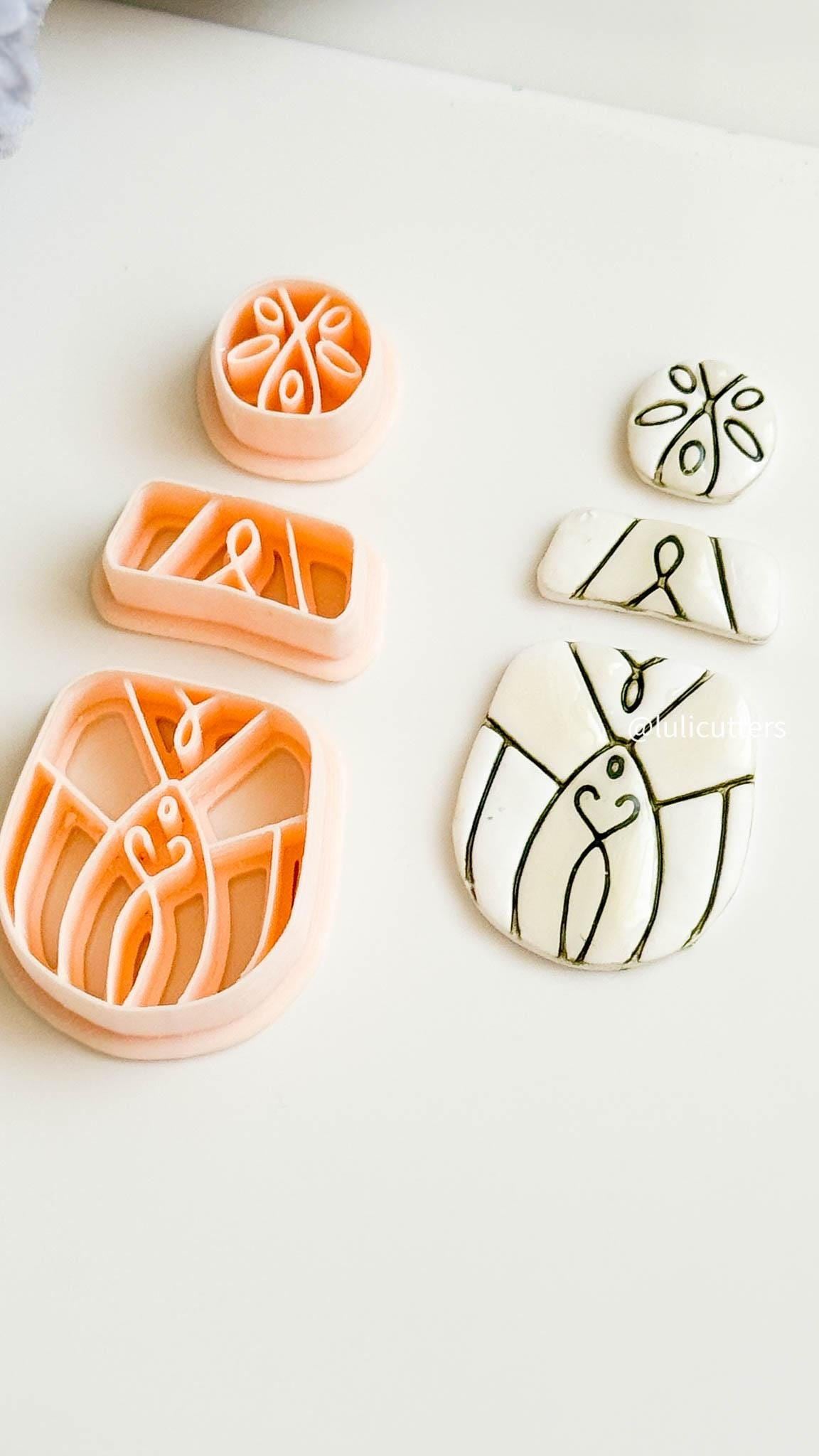 Victorian Swirl Clay Earring Cutter Set 3-Piece Ornamental Design with Circle Topper + Stacked Base