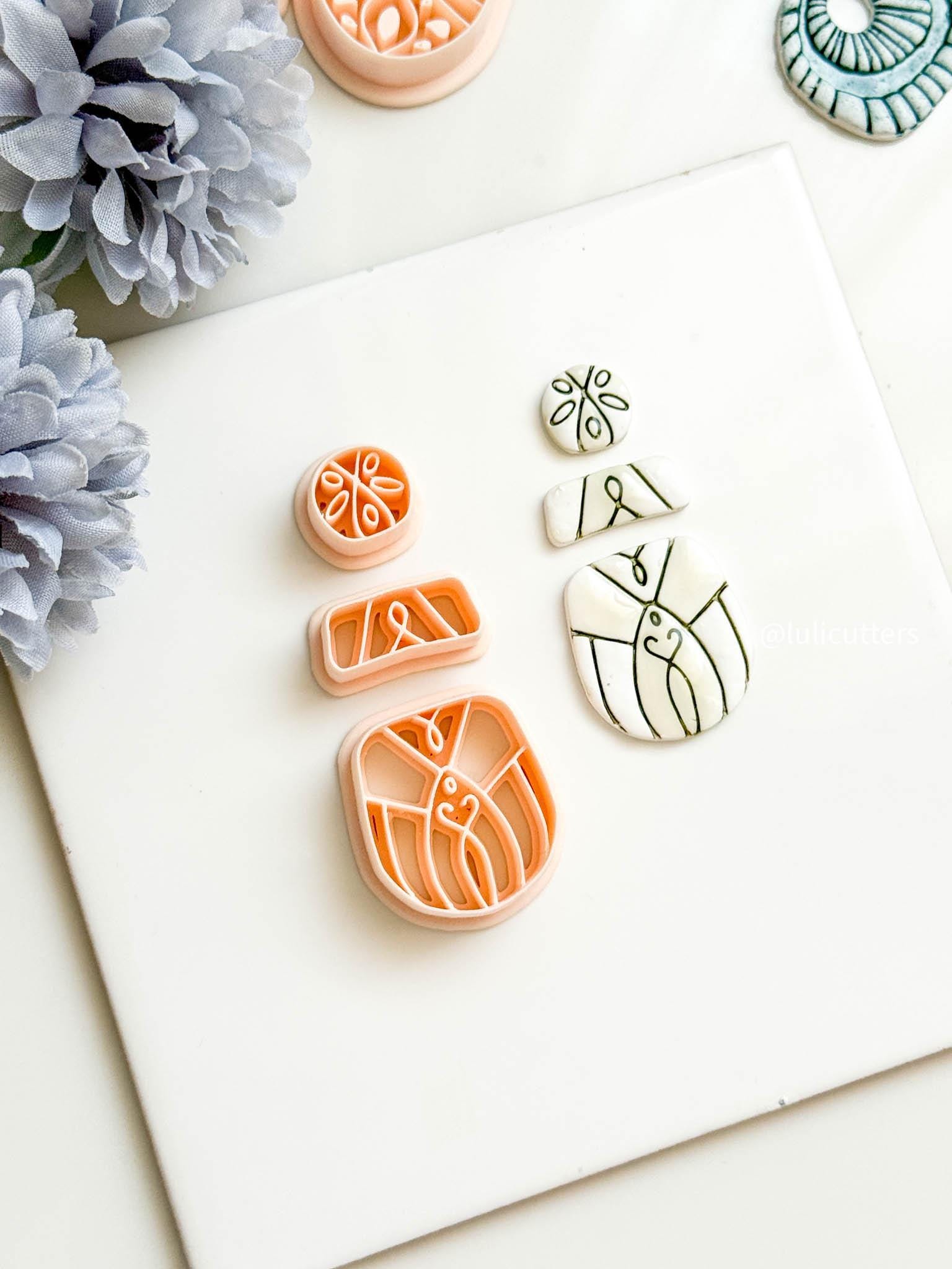 Victorian Swirl Clay Earring Cutter Set 3-Piece Ornamental Design with Circle Topper + Stacked Base