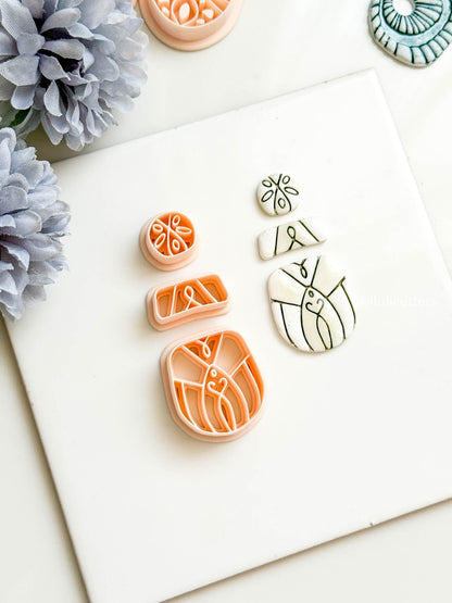 Victorian Swirl Clay Earring Cutter Set 3-Piece Ornamental Design with Circle Topper + Stacked Base