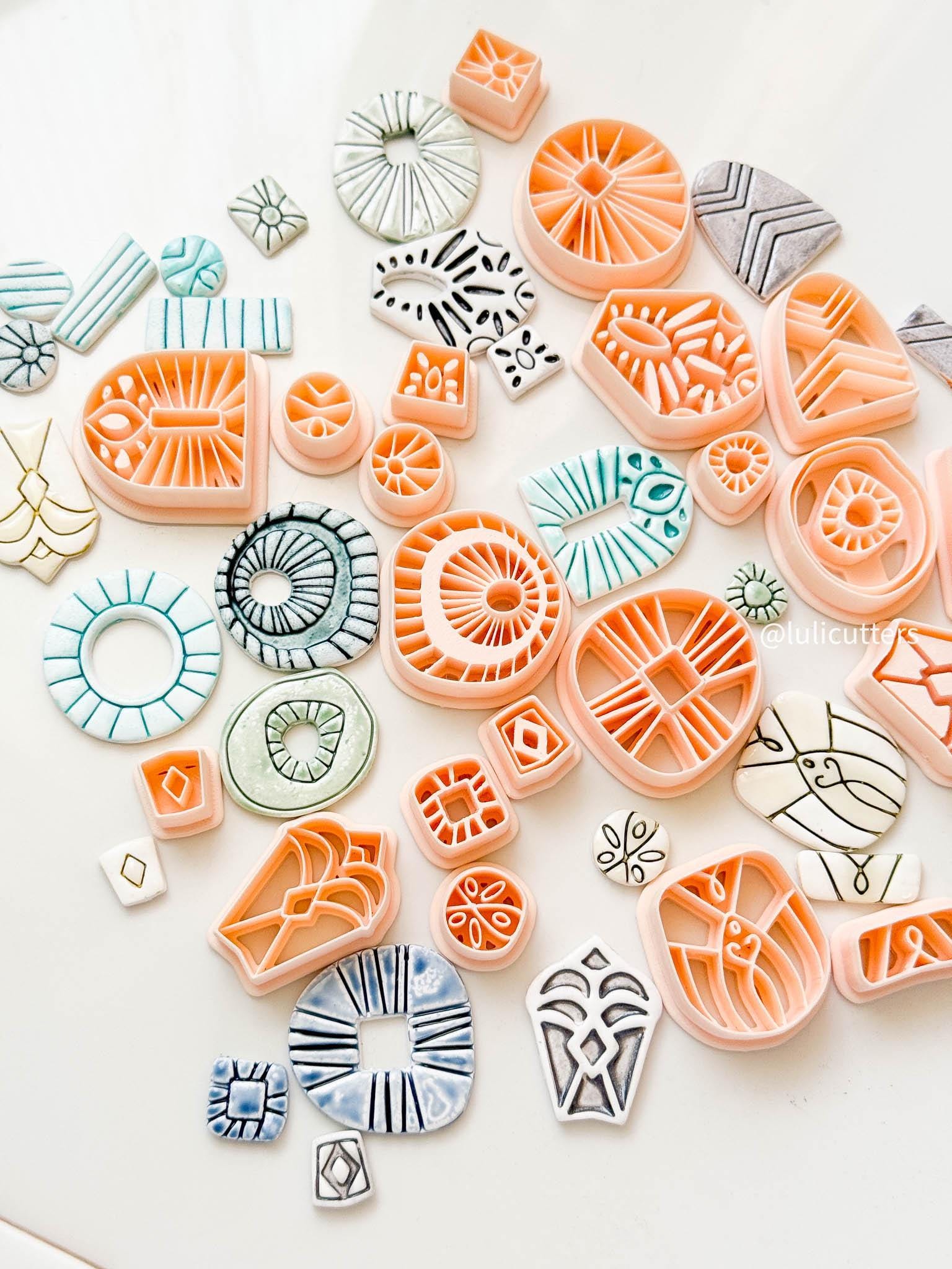 Victorian Swirl Clay Earring Cutter Set 3-Piece Ornamental Design with Circle Topper + Stacked Base