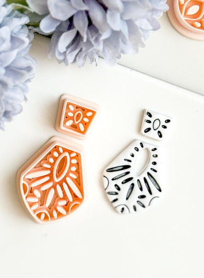 Mediterranean Clay Earring Cutter Set: Folk Pattern Debossed Design