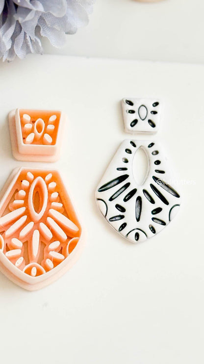 Mediterranean Clay Earring Cutter Set: Folk Pattern Debossed Design