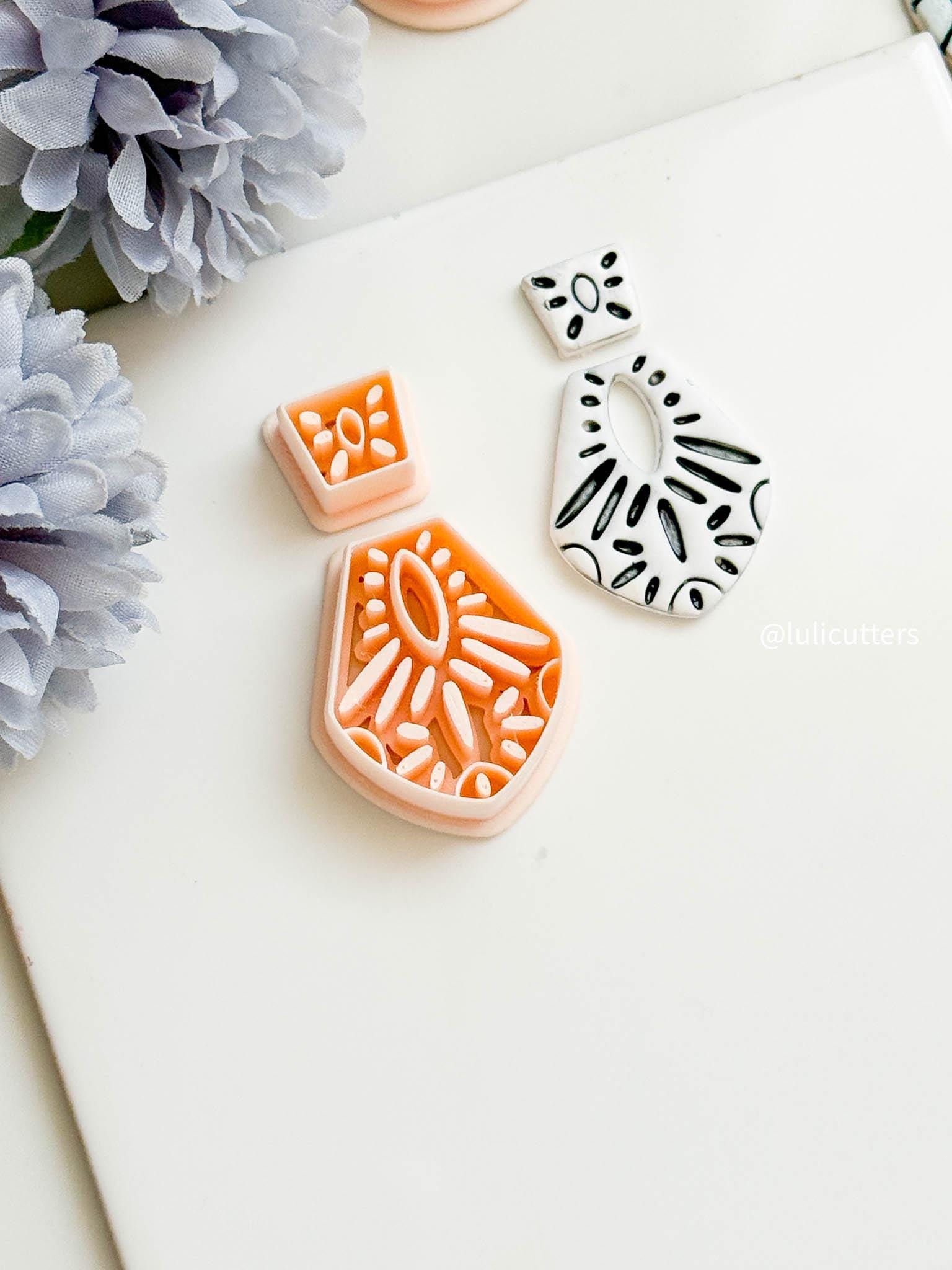 Mediterranean Clay Earring Cutter Set: Folk Pattern Debossed Design
