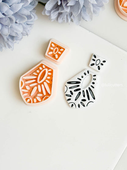 Mediterranean Clay Earring Cutter Set: Folk Pattern Debossed Design