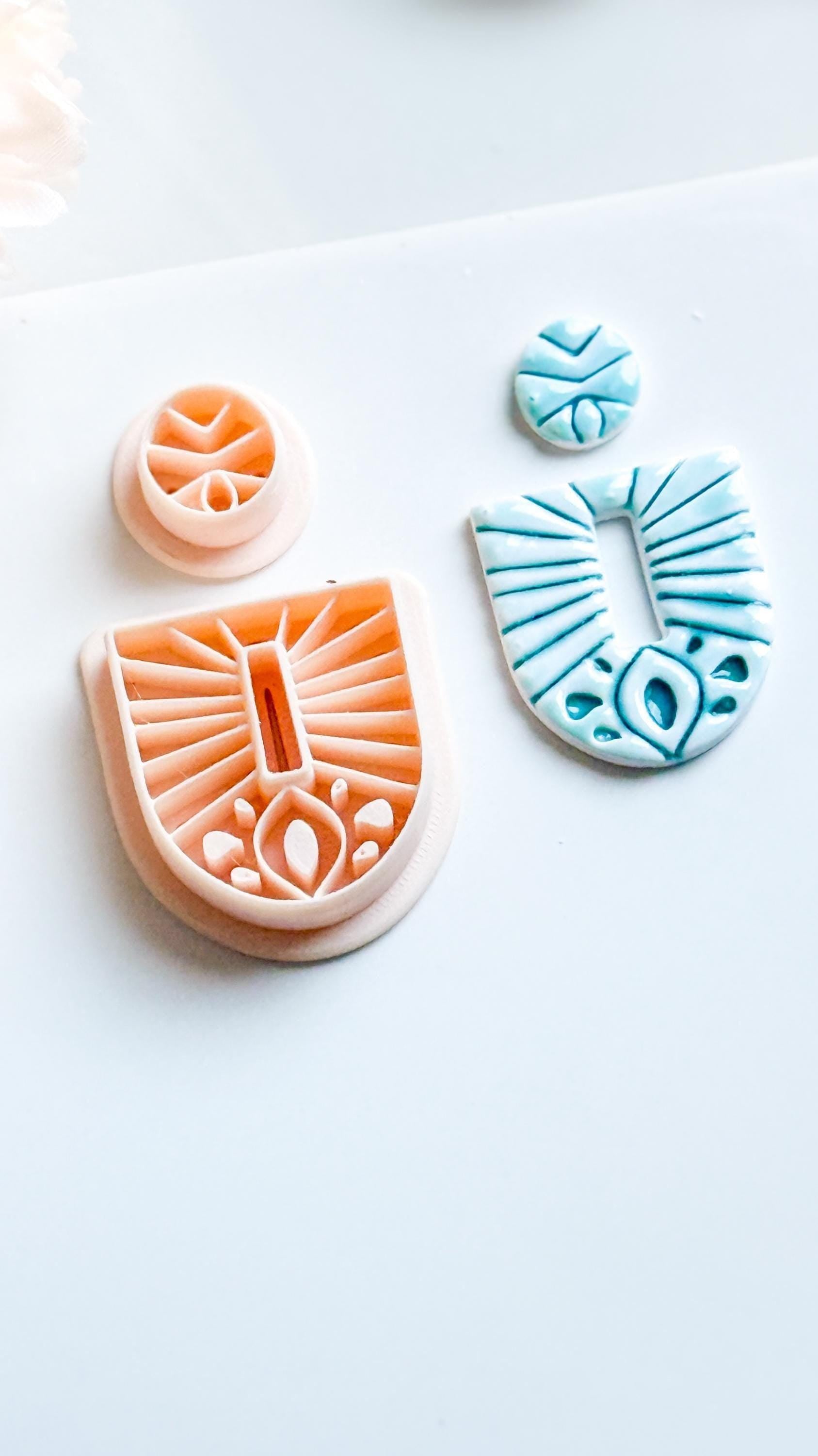 Rustic Clay Earring Cutter Set: Arched Base & Round Topper