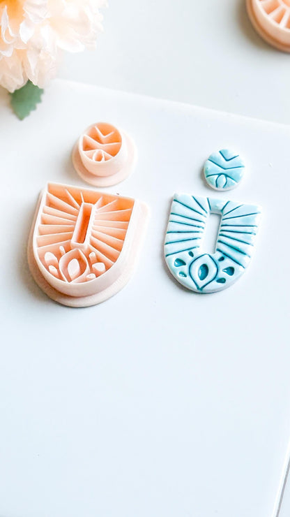 Rustic Clay Earring Cutter Set: Arched Base & Round Topper